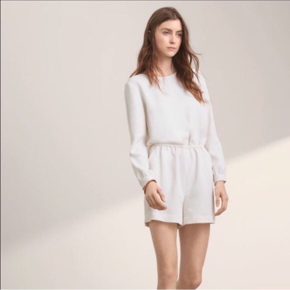 Aritzia White Long Sleeve Grignard Romper EUC medium